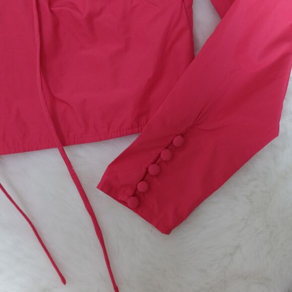 Mango Bright Pink Puff-Sleeved Halter Cropped Blouse Size 4 - Picture 5 of 12